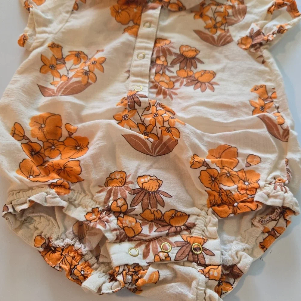 Mini Rodini Wildflowers woven body 4-6 months for Boy‎ Bodysuit Beige